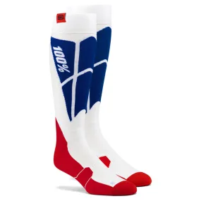 100% Hi Side Performance White/Blue Moto Socks