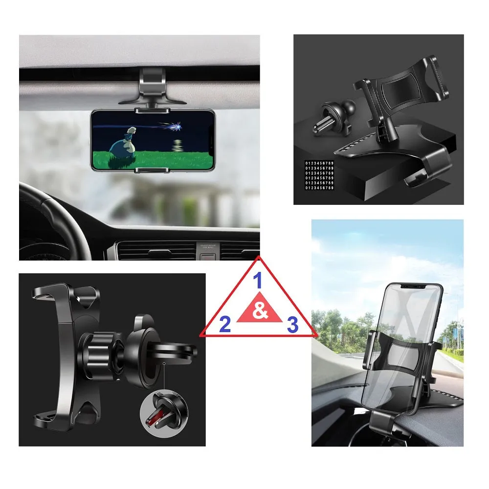 3 in 1 Car GPS Smartphone Holder: Dashboard / Visor Clamp   AC Grid Clip for Allview P9 Energy - Black