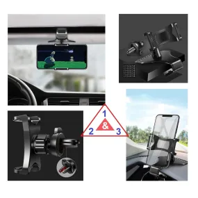 3 in 1 Car GPS Smartphone Holder: Dashboard / Visor Clamp   AC Grid Clip for Allview P9 Energy mini - Black
