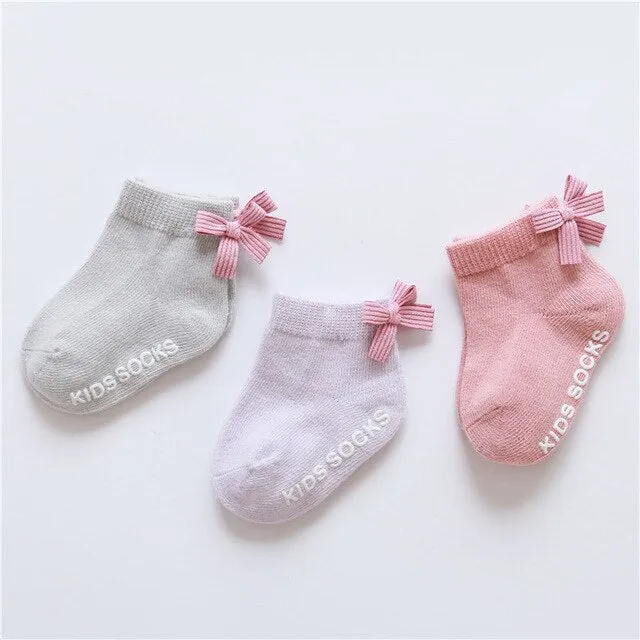 3 pairs baby girl boy socks lace ruffle Bow newborn bebe cheap stuff floor anti slip sox kids infantil clothes accessories