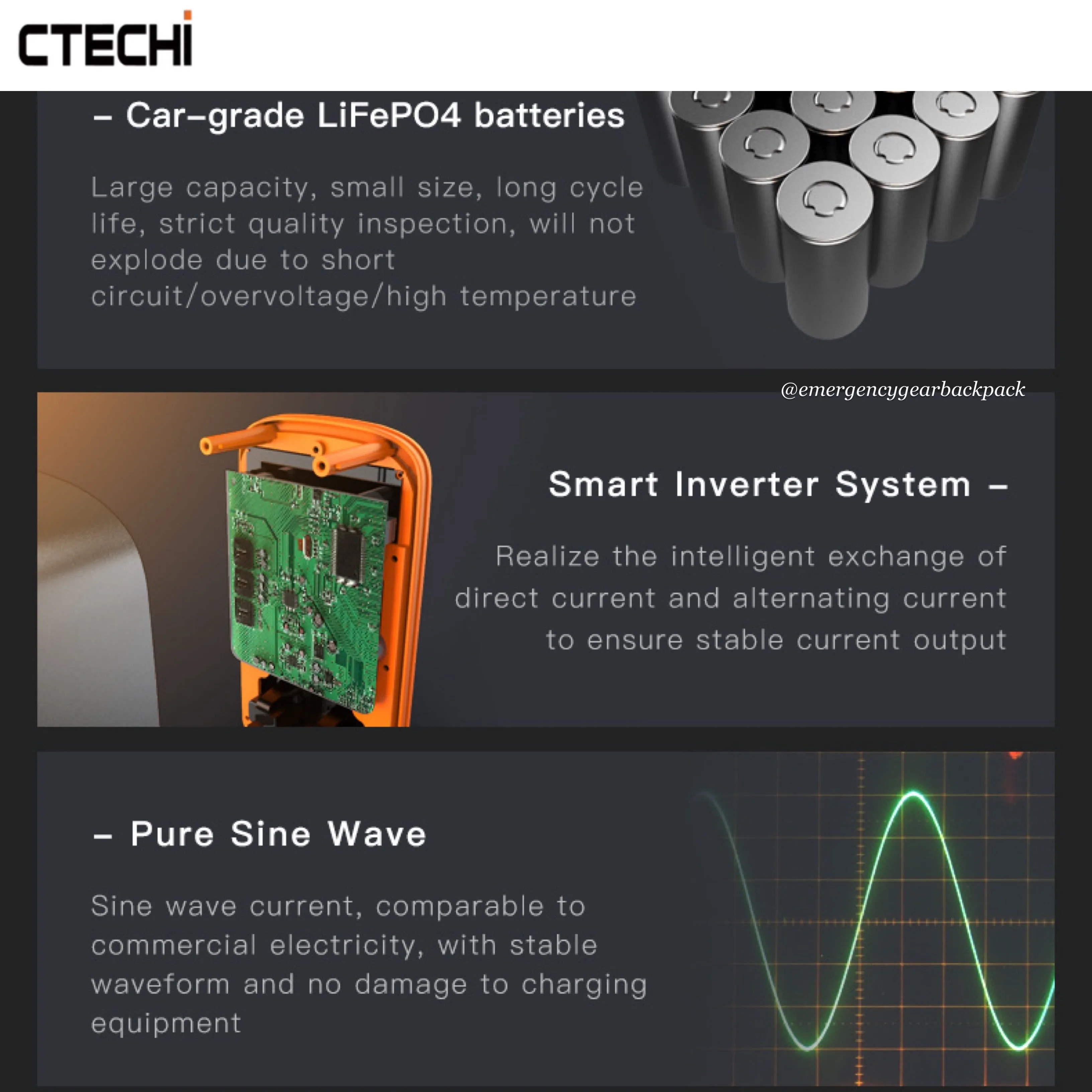 CTECHi GT200PRO Portable Power Station LiFePo4 25Ah 320Wh 100,000mAh