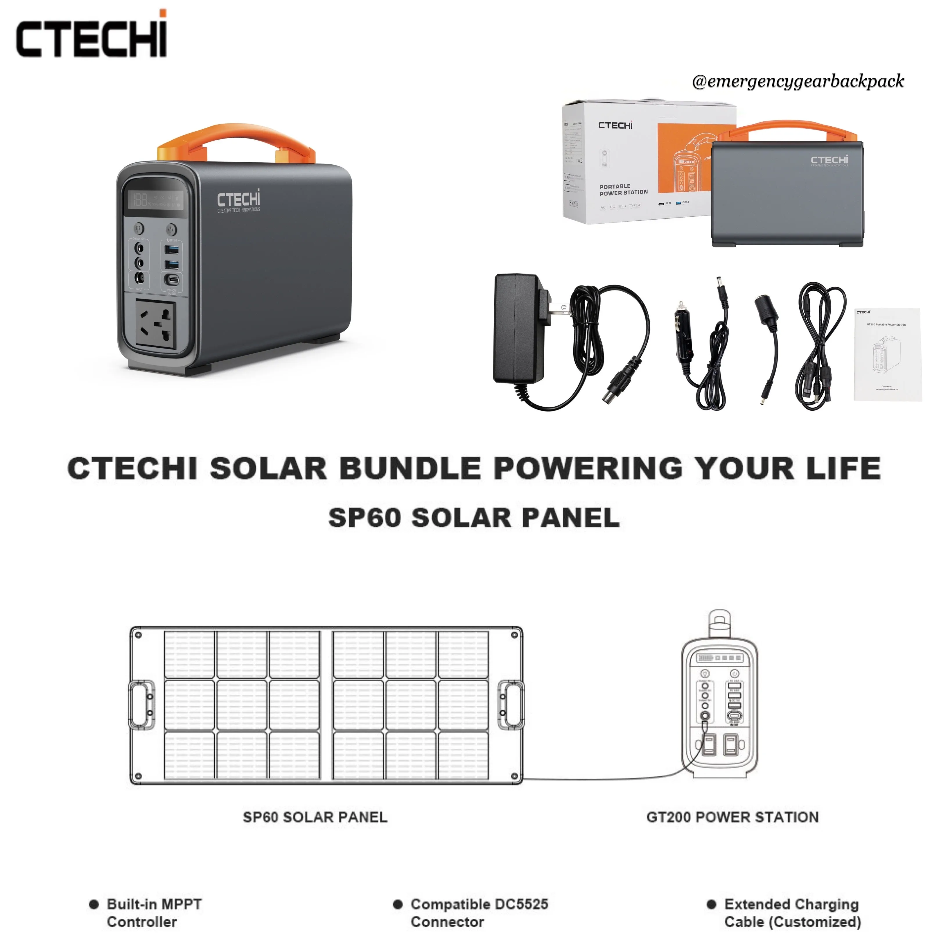 CTECHi GT200PRO Portable Power Station LiFePo4 25Ah 320Wh 100,000mAh