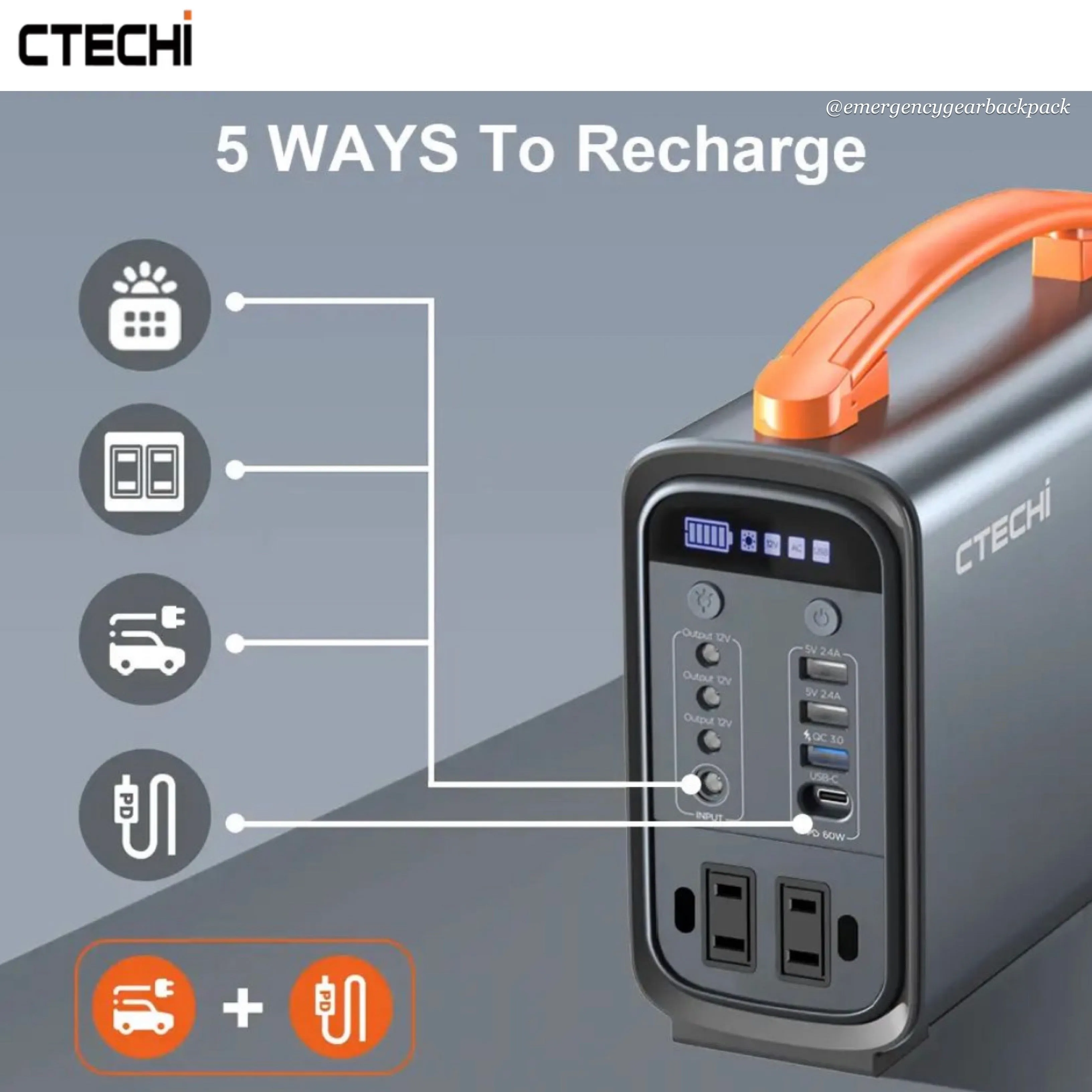 CTECHi GT200PRO Portable Power Station LiFePo4 25Ah 320Wh 100,000mAh