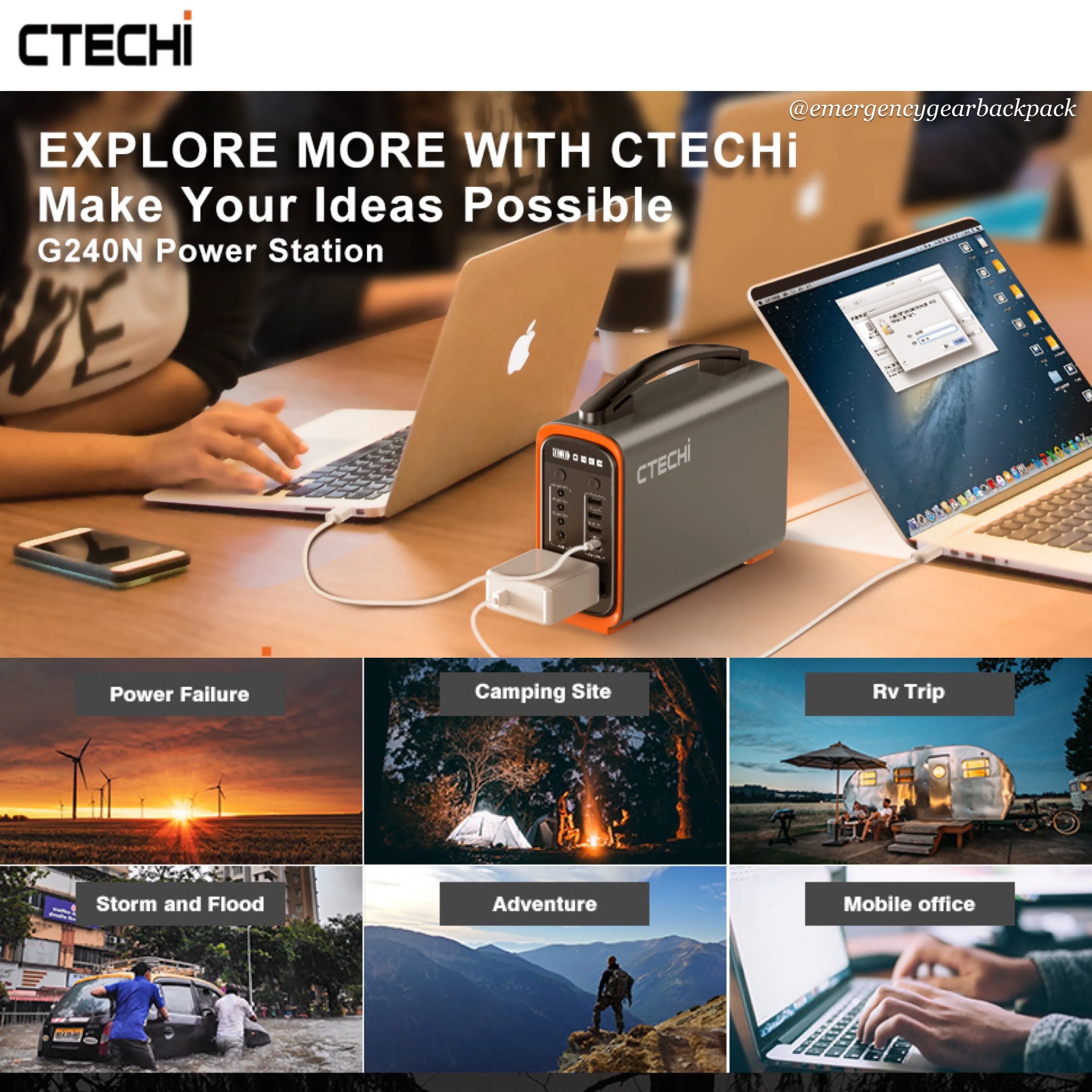 CTECHi GT200PRO Portable Power Station LiFePo4 25Ah 320Wh 100,000mAh