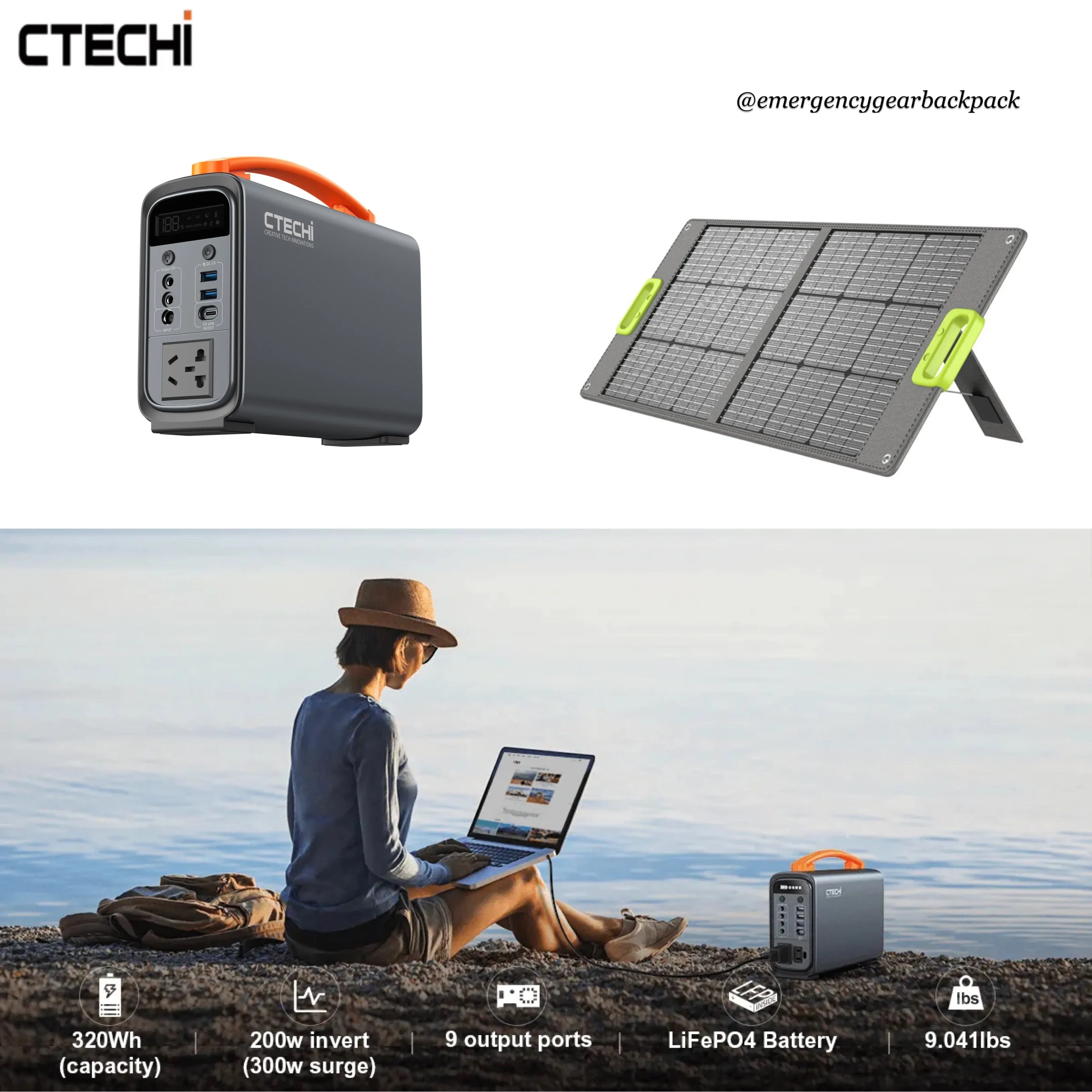 CTECHi GT200PRO Portable Power Station LiFePo4 25Ah 320Wh 100,000mAh