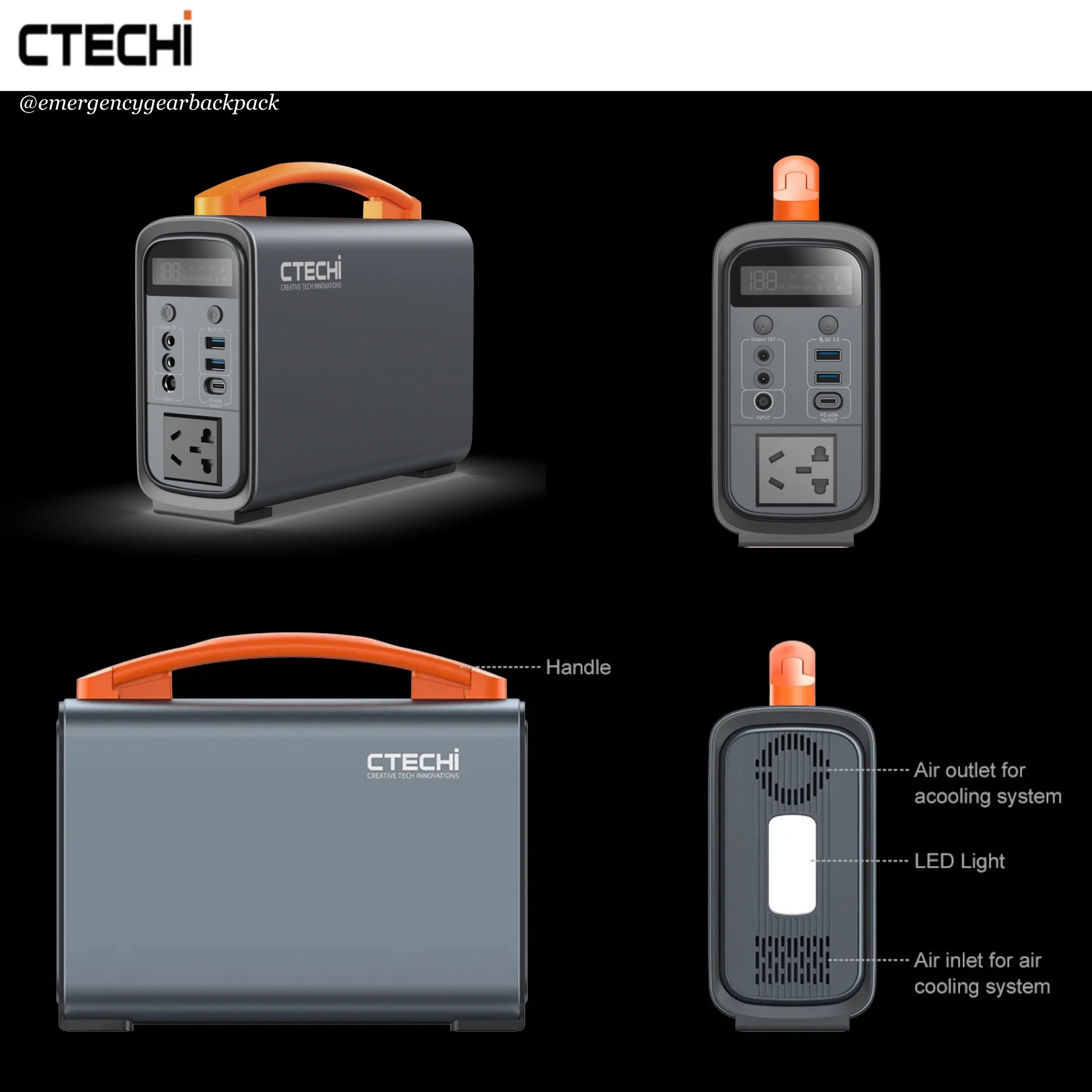 CTECHi GT200PRO Portable Power Station LiFePo4 25Ah 320Wh 100,000mAh