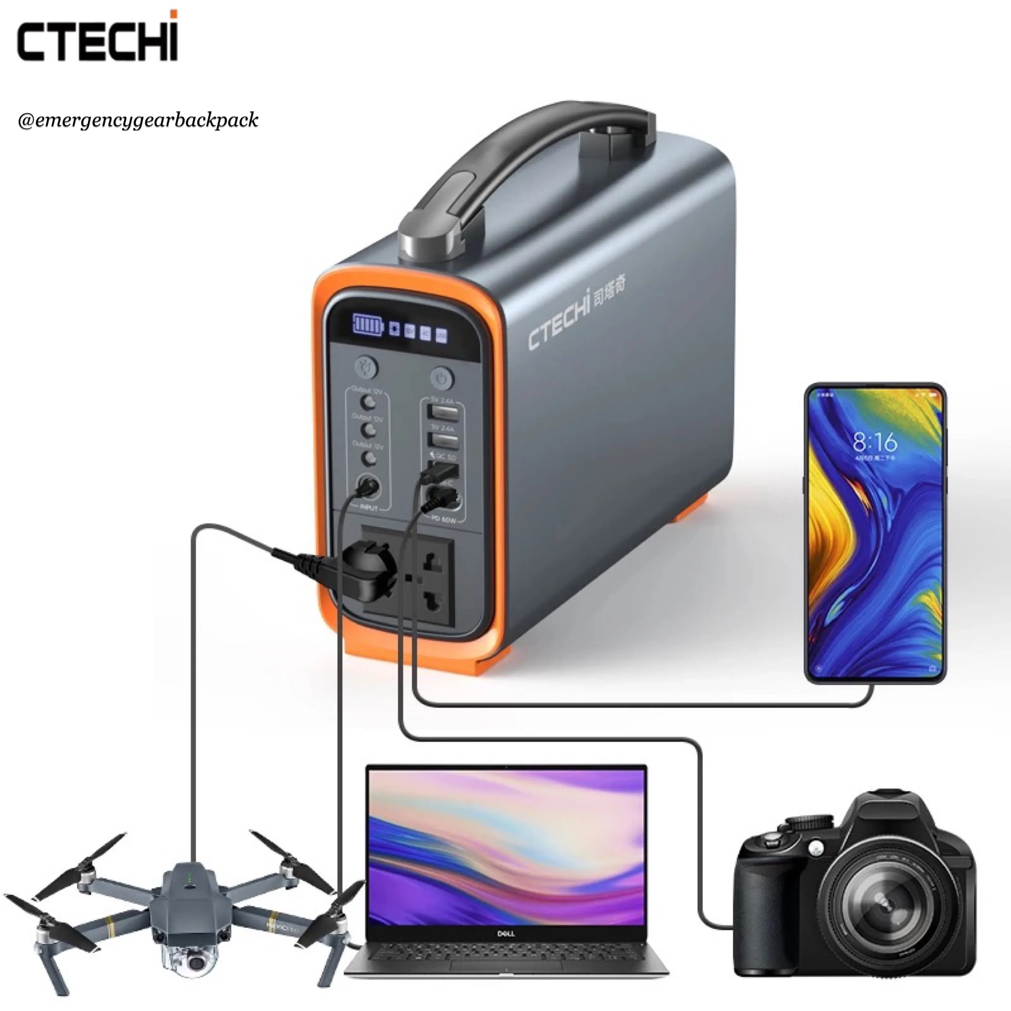 CTECHi GT200PRO Portable Power Station LiFePo4 25Ah 320Wh 100,000mAh