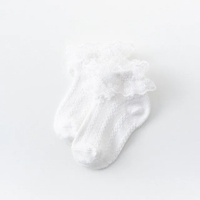 Lace Ruffle Socks Children Breathable Cotton Mesh Baby Girl Ankle Short Socks Cheap Stuff Solid Color Princess Kids Sock Toddler