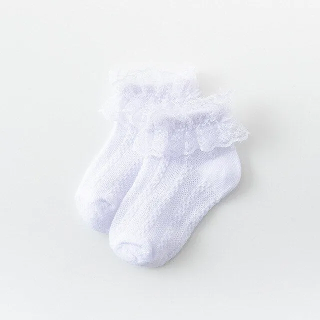 Lace Ruffle Socks Children Breathable Cotton Mesh Baby Girl Ankle Short Socks Cheap Stuff Solid Color Princess Kids Sock Toddler