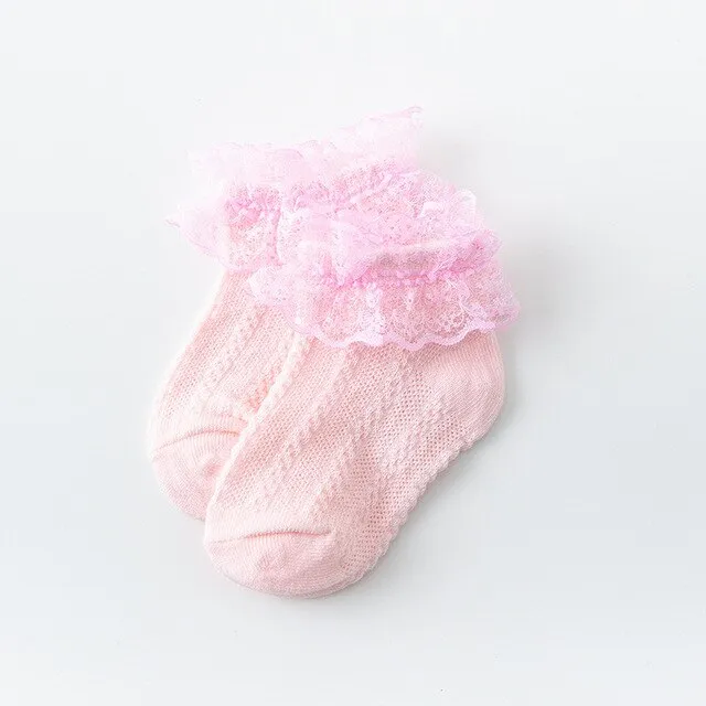 Lace Ruffle Socks Children Breathable Cotton Mesh Baby Girl Ankle Short Socks Cheap Stuff Solid Color Princess Kids Sock Toddler