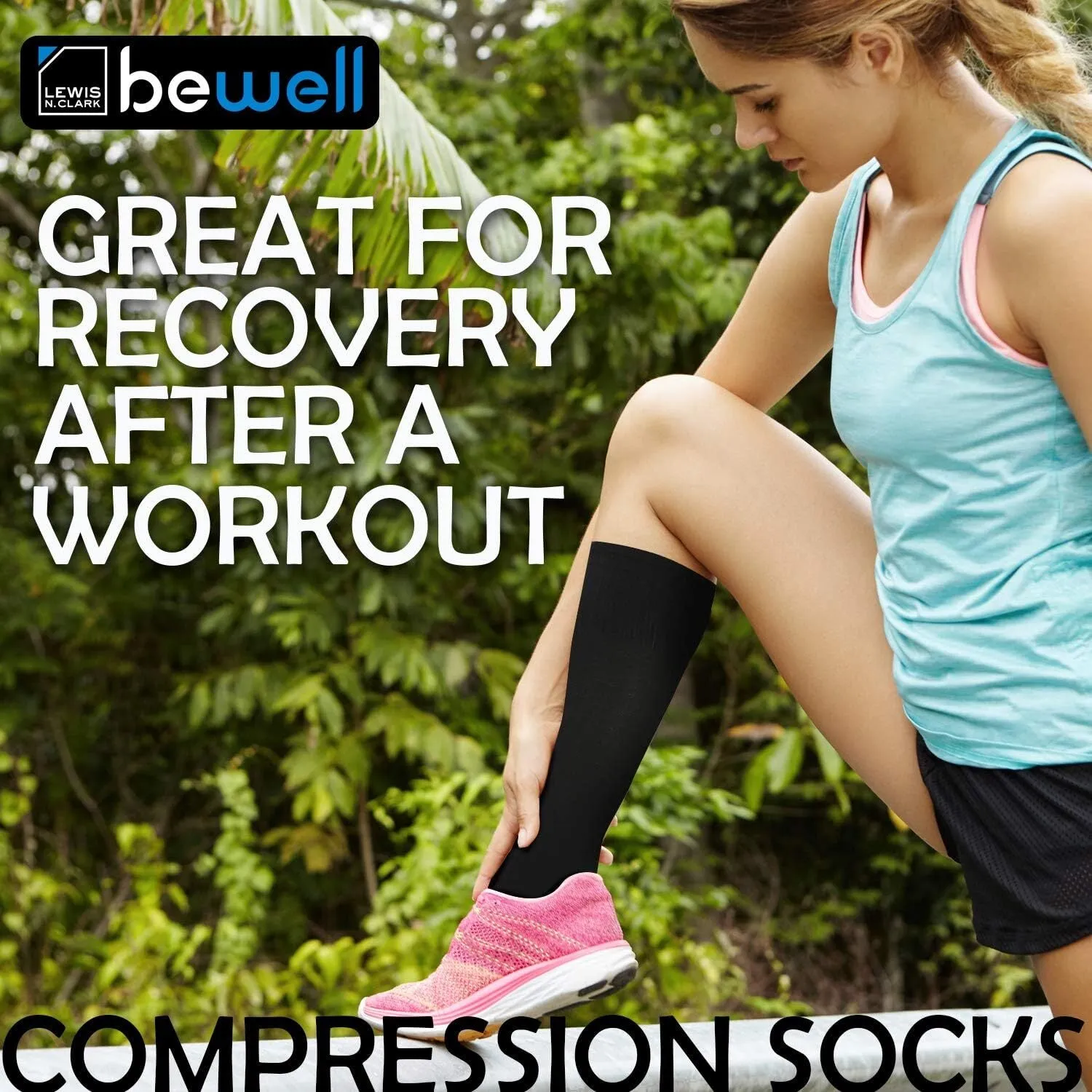 Lewis N. Clark Compact Travel Compression Socks Anti Fatigue Support - Black - One Size