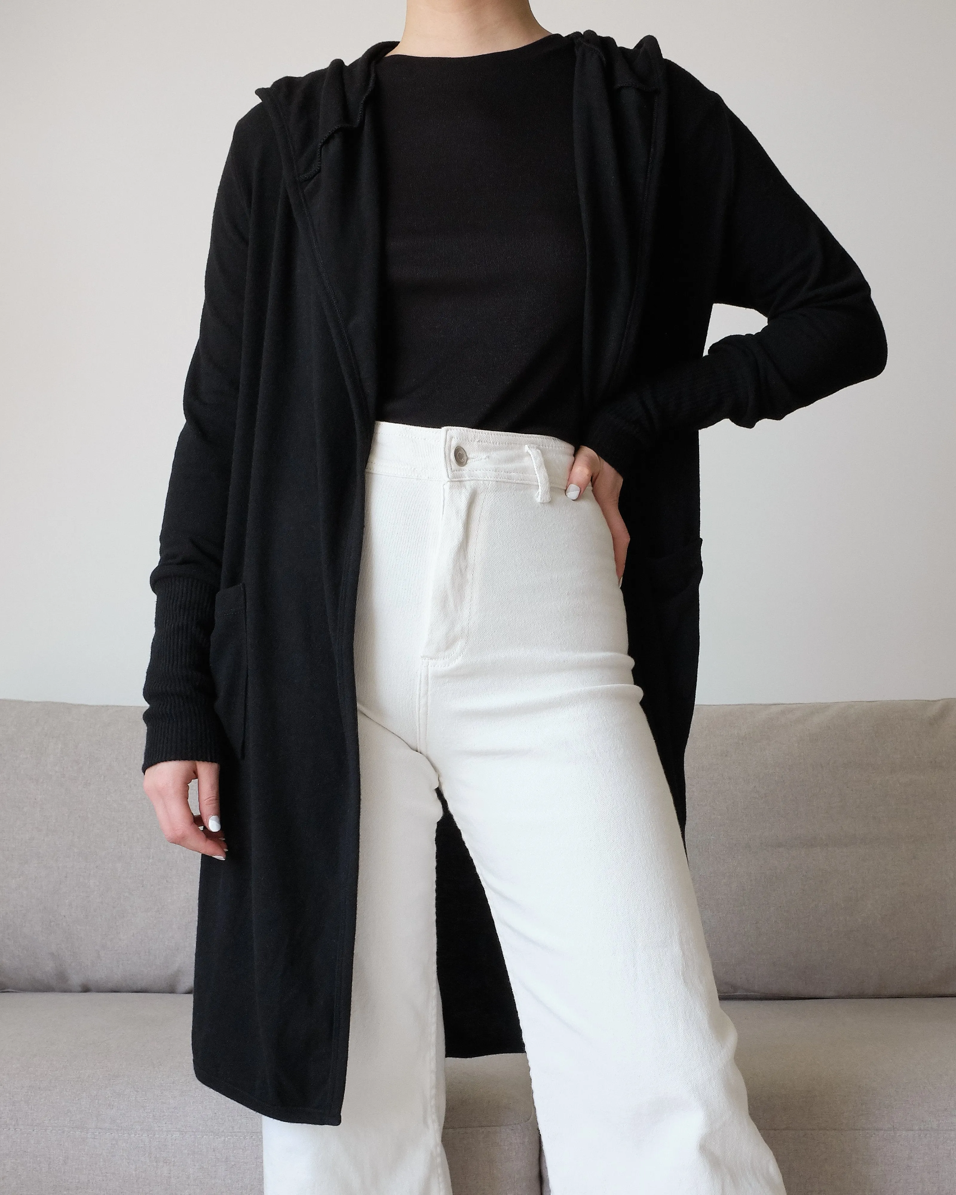 Zelly Hooded Open-Front Cardigan