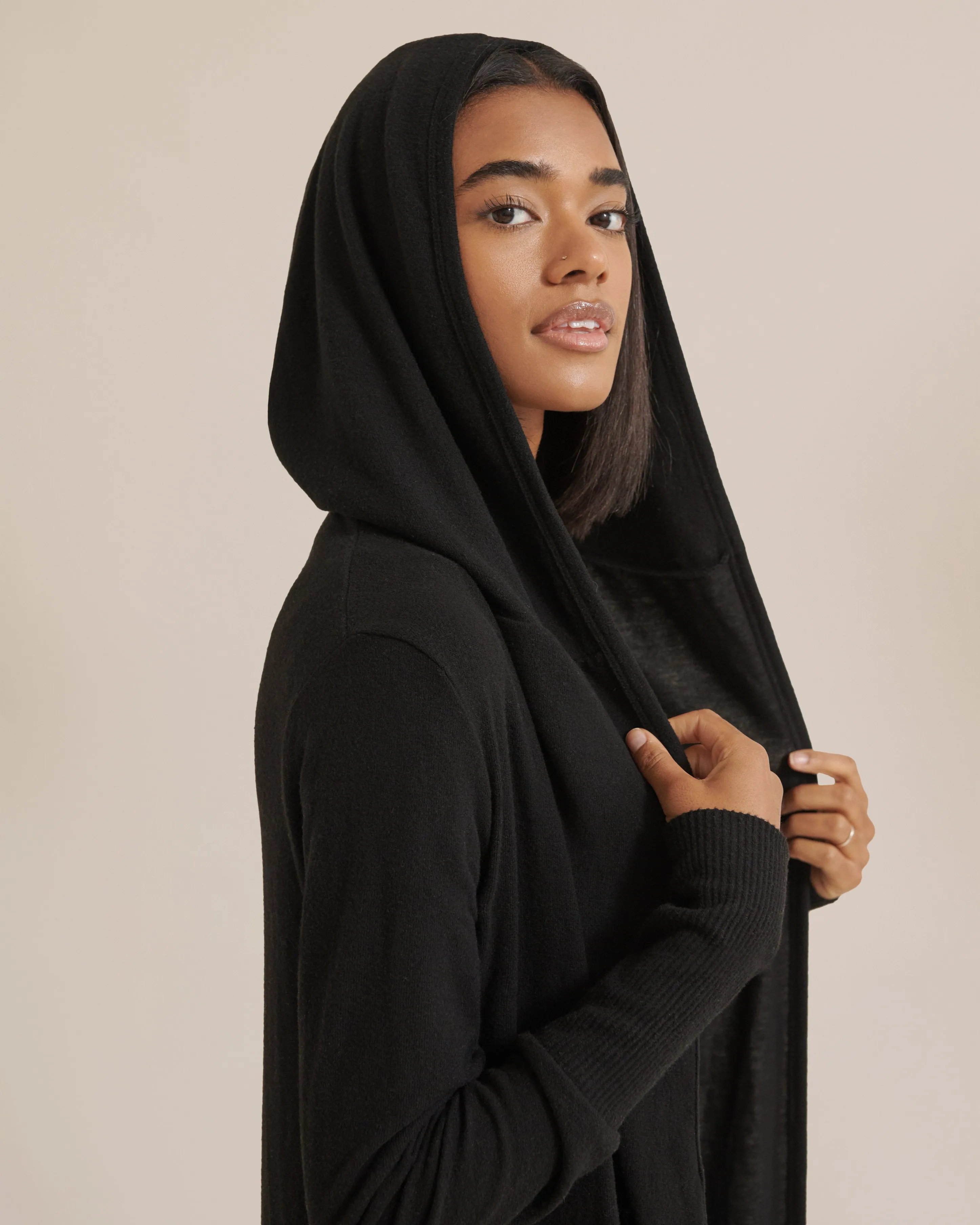 Zelly Hooded Open-Front Cardigan
