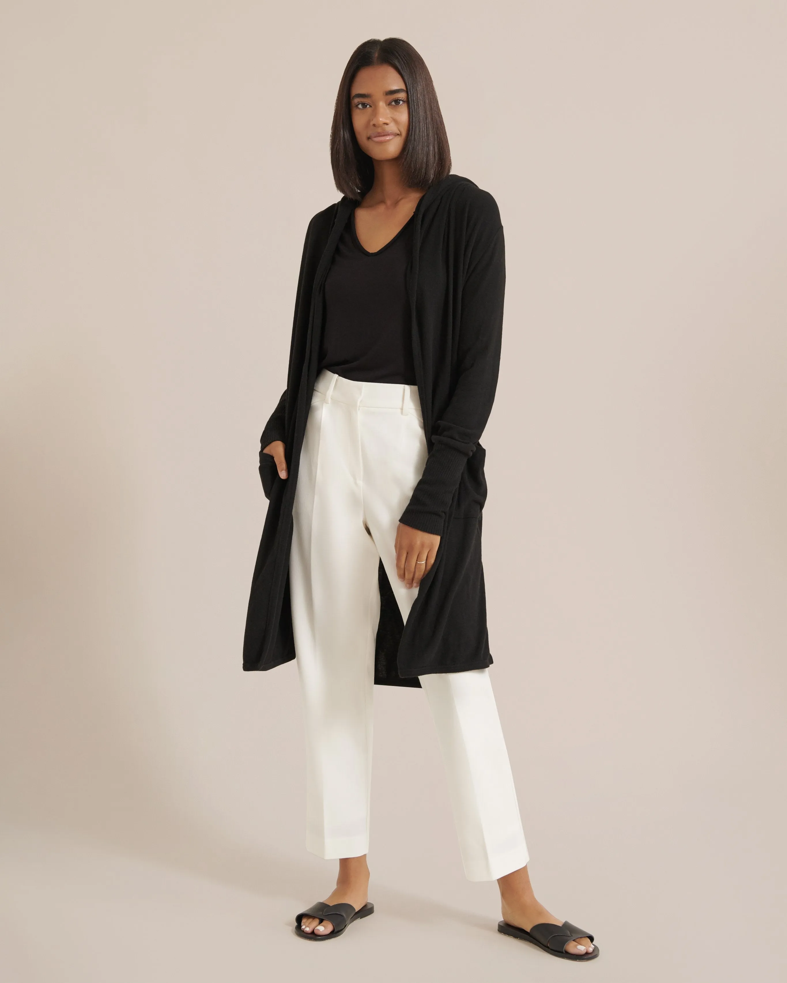 Zelly Hooded Open-Front Cardigan