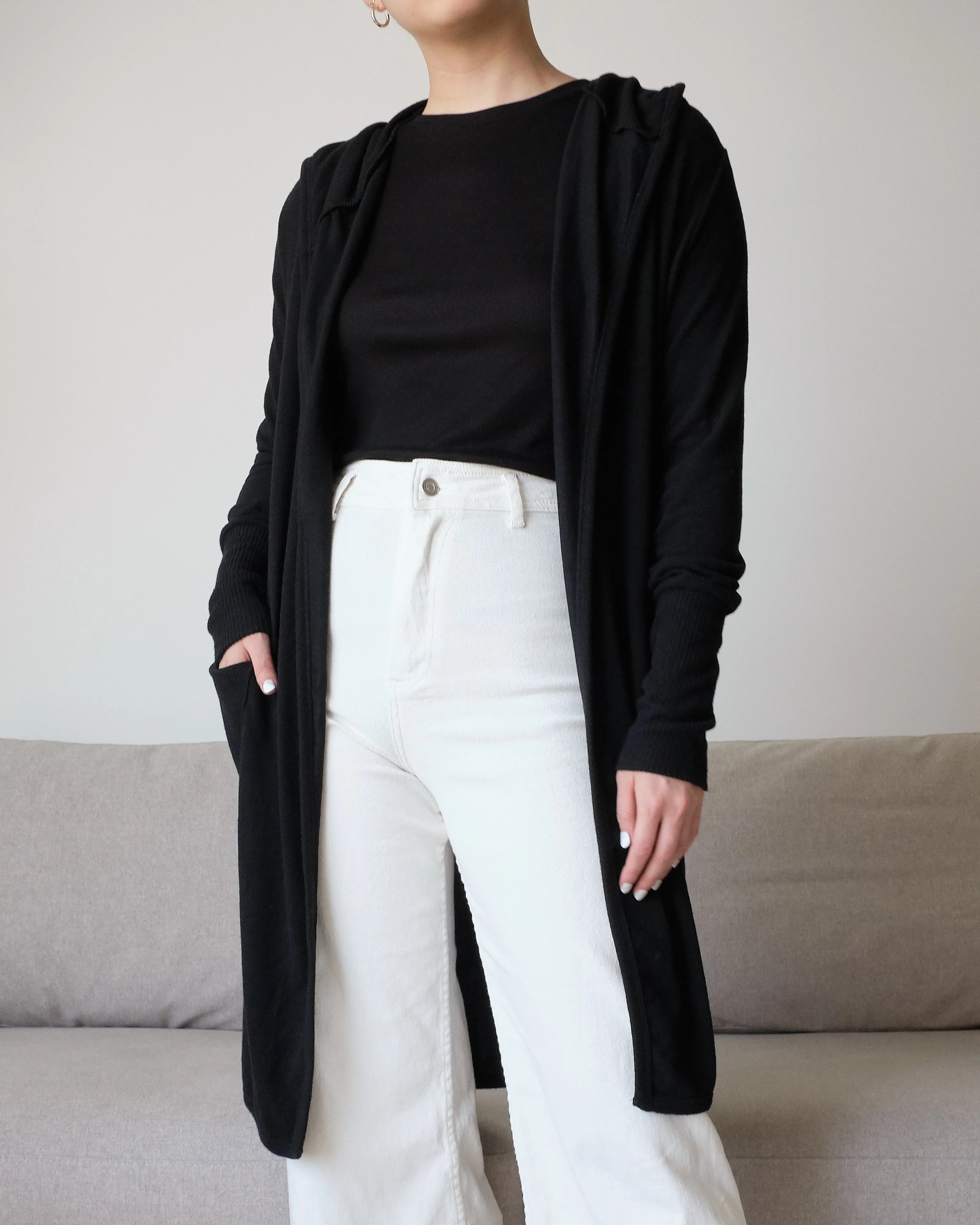 Zelly Hooded Open-Front Cardigan