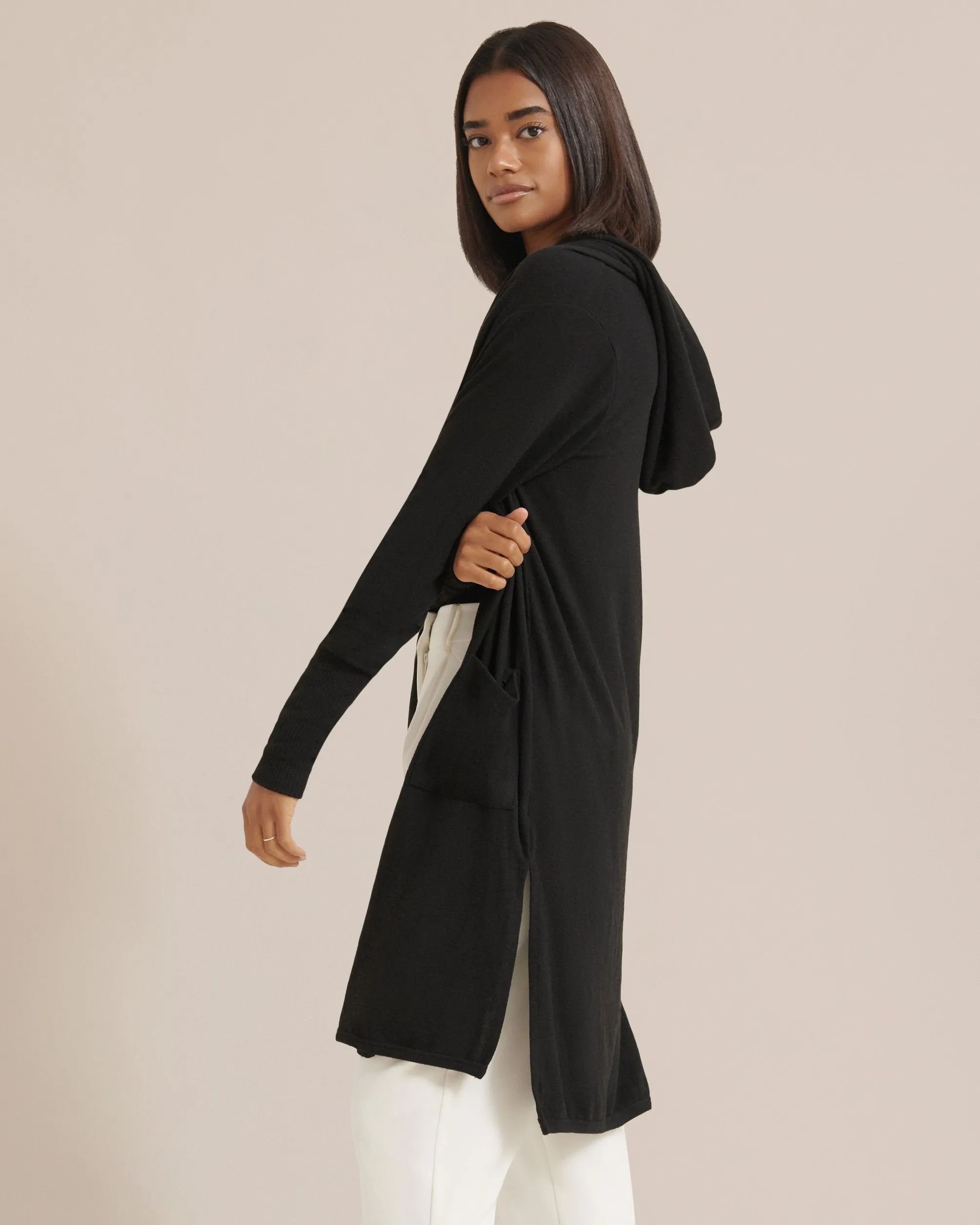 Zelly Hooded Open-Front Cardigan